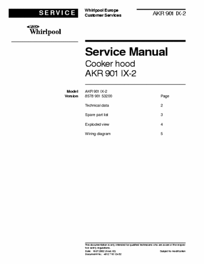 whirlpool AKR901 IX-1 whirlpool AKR901 IX-1 service manual
